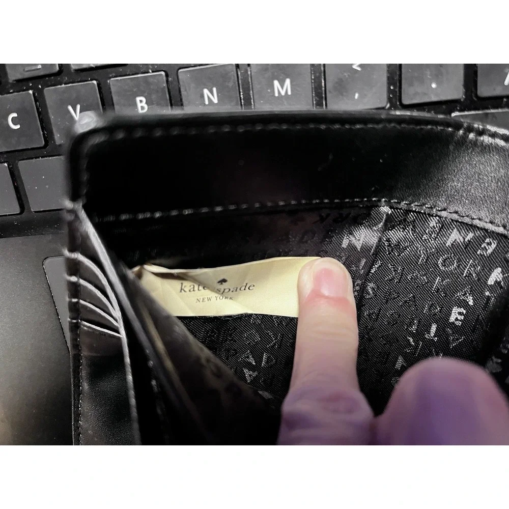 Kate Spade Street Callie Pebble Leather Tri-fold Wallet Black, Vintage [L]